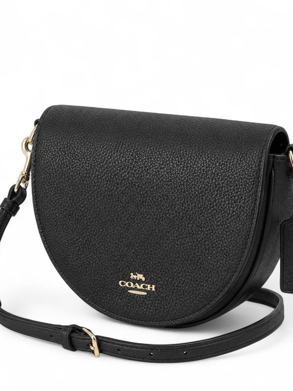 Coach Ellen Black Pebbled Leather Saddle Crossbody with Gold Hardware C1432